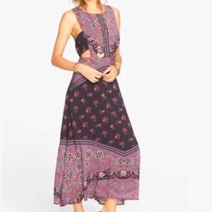 EUC ✵☽Free People☾✵ < Oblivion > Floral Black Purple Pink Cut Out Maxi Dress | 4